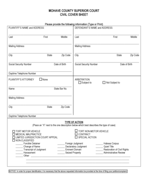 Mohave County Civil Cover Sheet