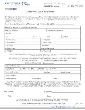 Freight Services Transportation Agreement