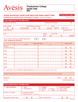 Avesis Advantage Vision Care Employee Enrollment Form