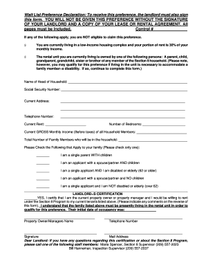 Section 8 Wait List Preference Declaration