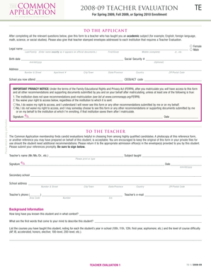 Teacher Evaluation Form