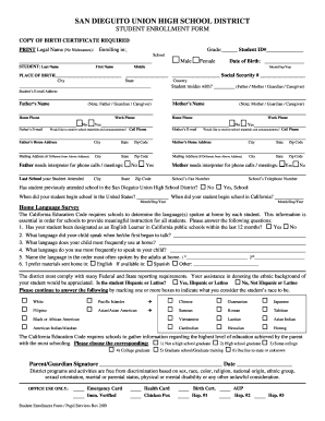San Dieguito Union High School District Student Enrollment Form