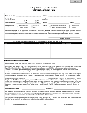 Field Trip Permission Form