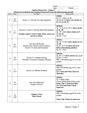 Algebra Homework Assignments
