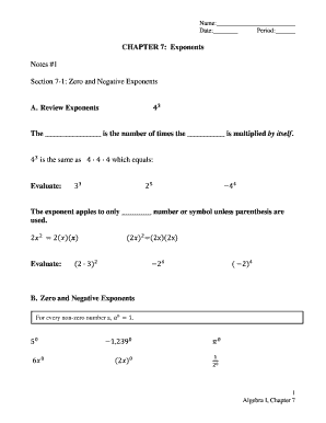 Algebra I Chapter 7 Notes