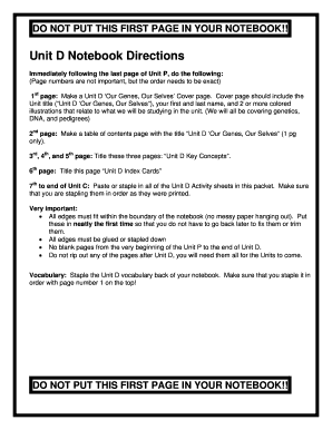 Unit D Our Genes Our Selves Activity Sheets