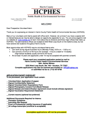 Harris County Volunteer Intern Application