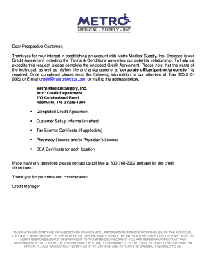 Metro Medical Supply Credit Agreement