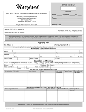 Maryland Employment Application Form