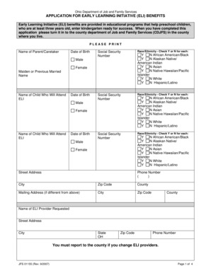 Ohio Early Learning Initiative Benefits Application