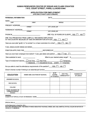 Illinois Employment Application Form