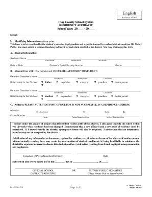 Clay County School System Residency Affidavit