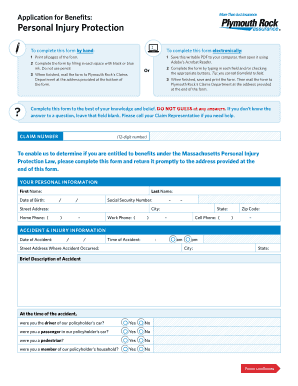 Application for Benefits: Personal Injury Protection