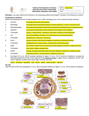 Introduction to Anatomy Answer Key