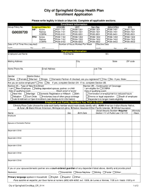 City of Springfield Group Health Plan Enrollment Application