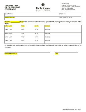 PacificSource Dependent Termination Form