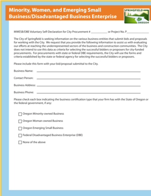 MWESB DBE Voluntary Self-Declaration Form