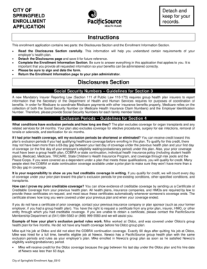 City of Springfield Health Plan Enrollment Application