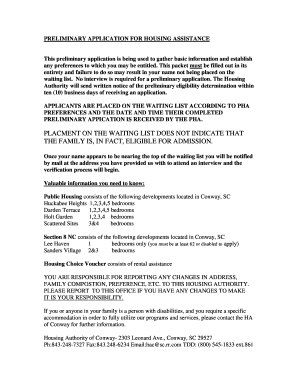 Preliminary Application for Housing Assistance