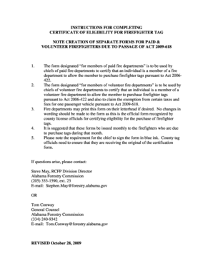 Certificate of Eligibility for Firefighter Tag