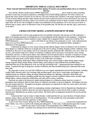 Cross-Country Skiing Waiver and Release Form