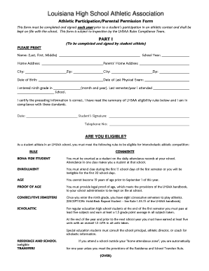 Louisiana High School Athletic Participation Form