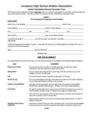 Louisiana High School Athletic Participation Form