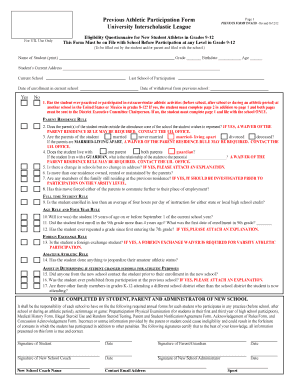UIL Eligibility Questionnaire for New Student Athletes
