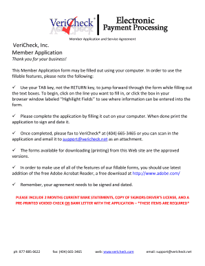 VeriCheck Member Application and Service Agreement