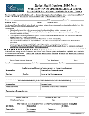 Authorization to Give Medication at School