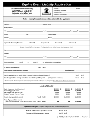 Equine Event Liability Application