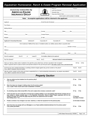 Equestrian Homeowner Ranch Estate Program Renewal Application