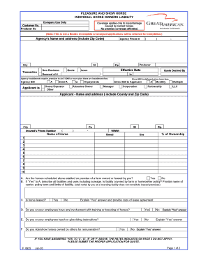 Pleasure and Show Horse Liability Insurance Application