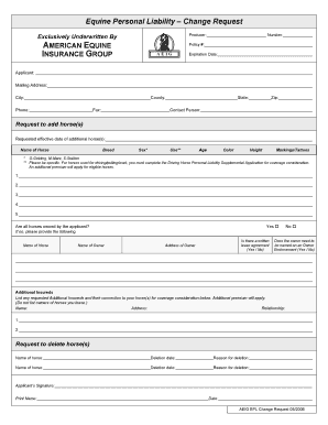 Equine Personal Liability Change Request