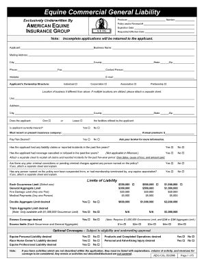 Equine Commercial General Liability Application