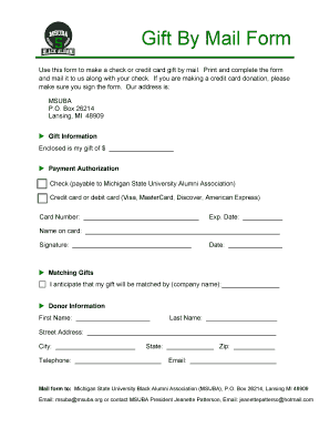 Michigan State University Gift By Mail Form