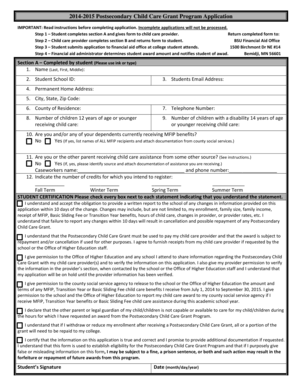 2014-2015 Postsecondary Child Care Grant Application