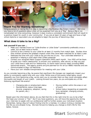 Big Brothers Big Sisters Volunteer Application