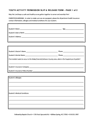 Permission slip - YOUTH ACTIVITY PERMISSION SLIP & RELEASE FORM PAGE 1 ... - fbcnow