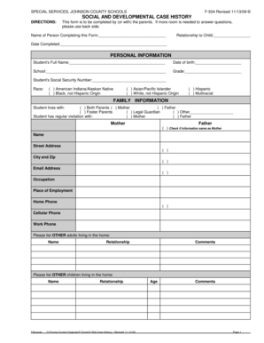 Social and Developmental Case History Form F-504