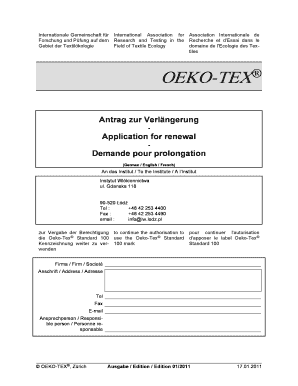 OEKO-TEX Standard 100 Renewal Application