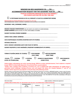 University of Lodz Accommodation Request Form
