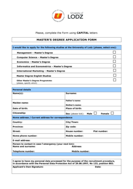 Master’s Degree Application Form