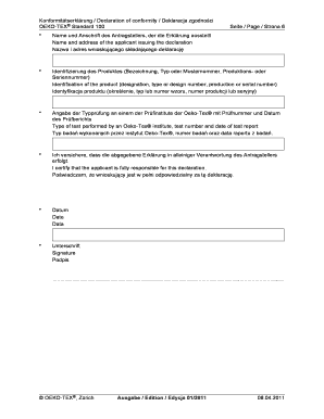 OEKO-TEX Standard 100 Declaration of Conformity