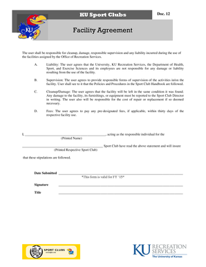 Facility Agreement - KU Recreation Services - recreation ku