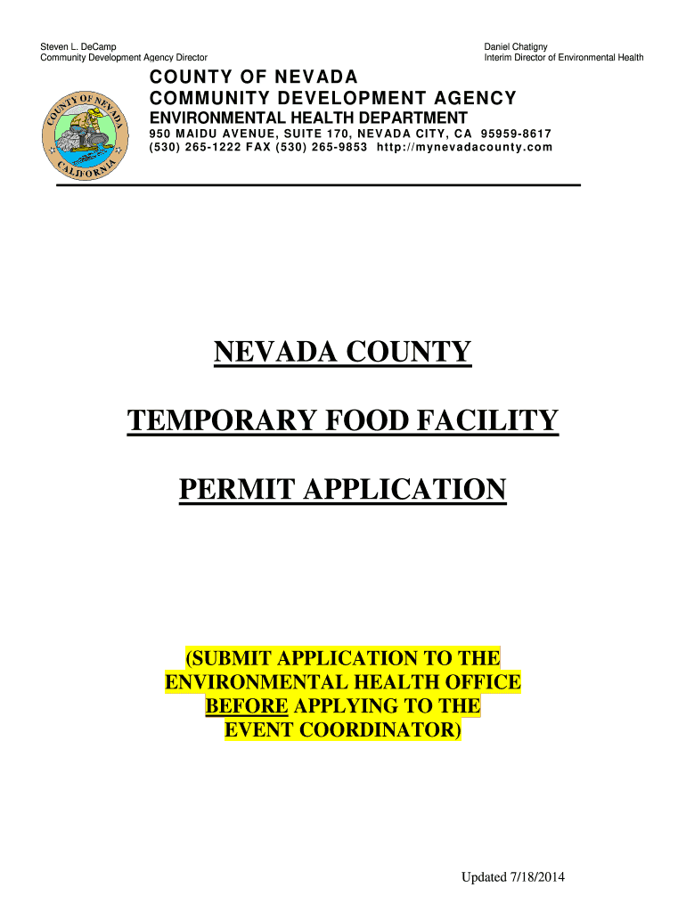 Fillable Online Nevada county temporary food facility permit