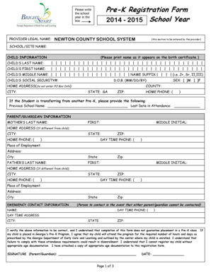 Georgia Pre-K Registration Form