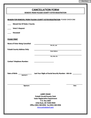 Pulaski County Voter Registration Cancellation Form