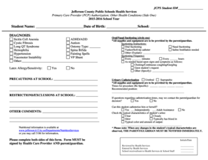 JCPS Student Health Condition Authorization Form