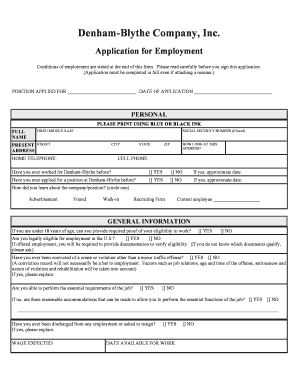 Denham-Blythe Employment Application Form